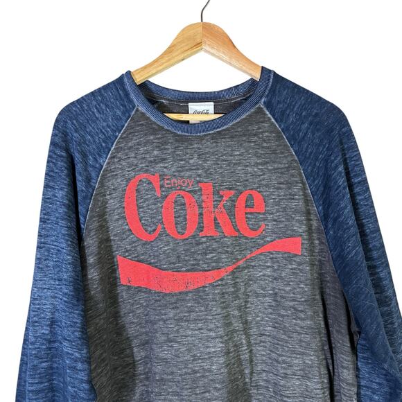 Coca-Cola Enjoy Coke Raglan Graphic T-Shirt Mens XL Gray Blue Long Sleeve Retro - Picture 3 of 6
